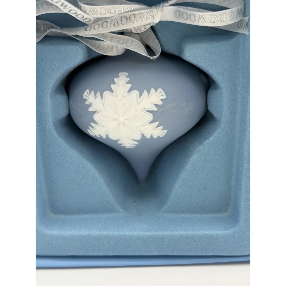Wedgwood Jasperware Blue/White Teardrop Snowflake Christmas Ornament Boxed